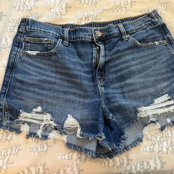 aerie Distressed Blue Denim Cutoff Shorts - Picture 1 of 3